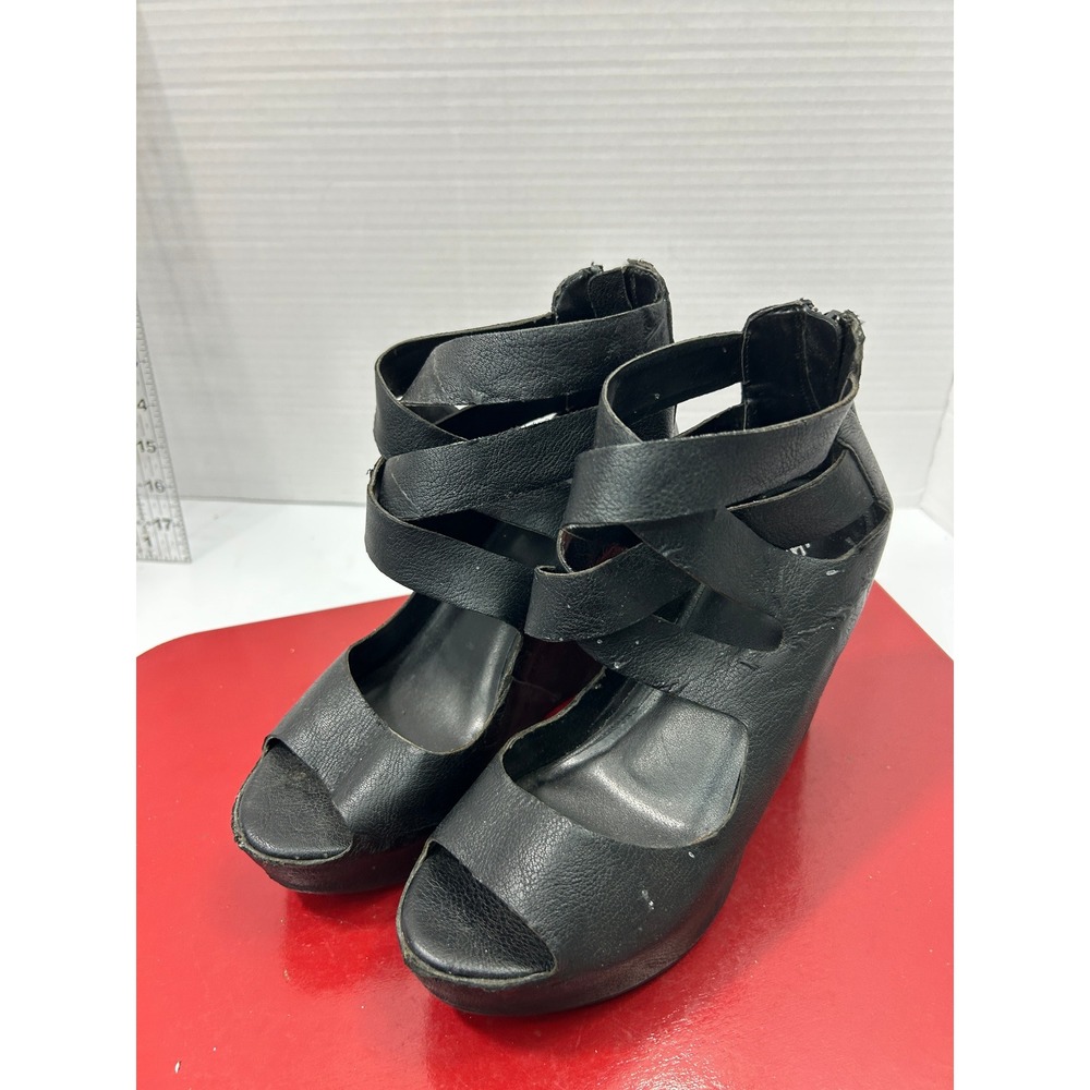 Mossimo Wedge Sandals 6.5 Black Strappy Back Zip Platform Goth Y2K Style